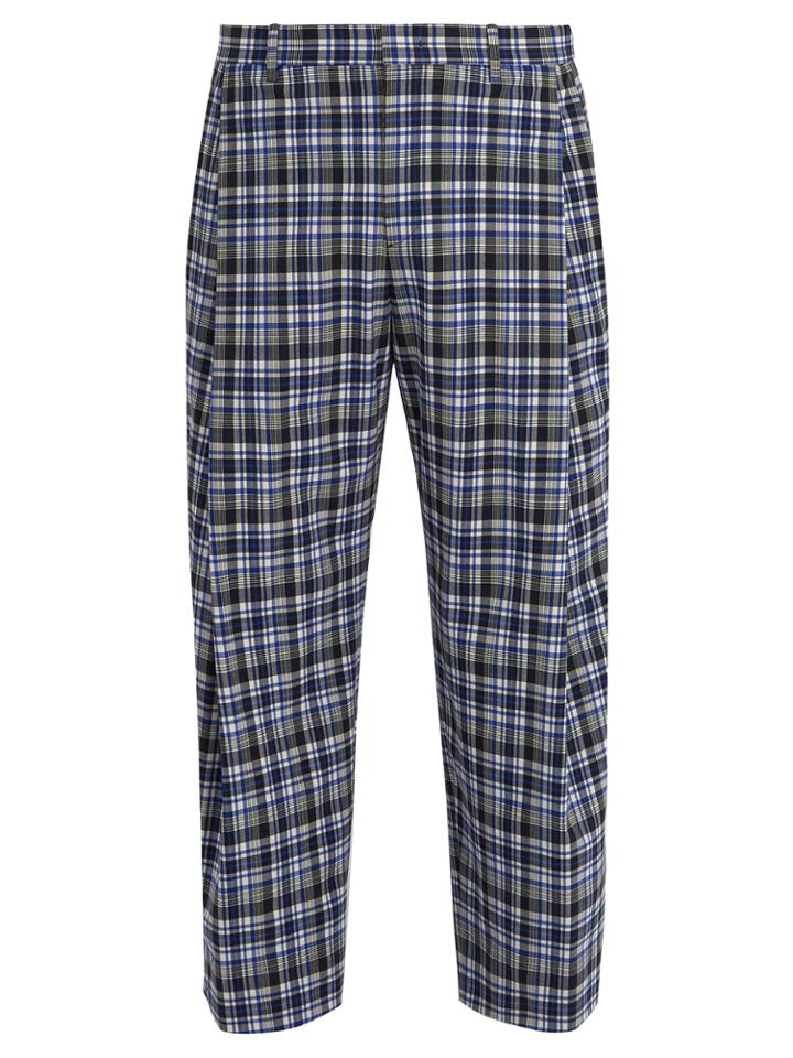 Wooyoungmi Wide-leg Checked Stretch-wool Cropped Trousers