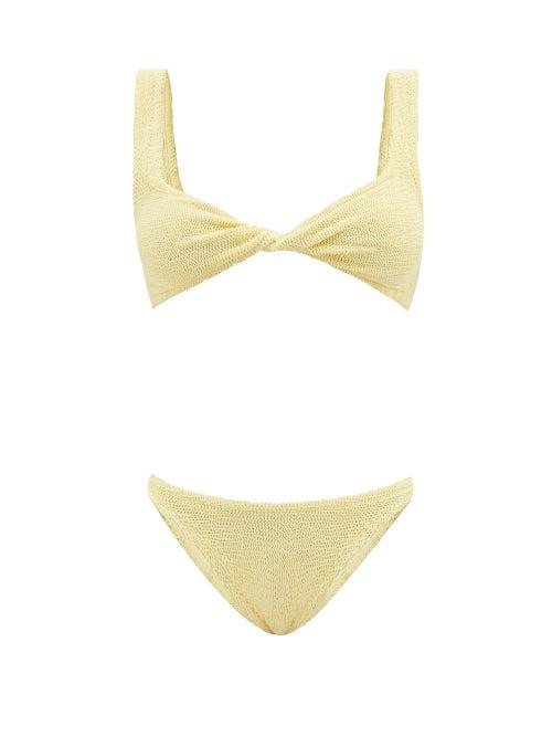 Hunza G - Juno Twisted Crinkle-knit Bikini - Womens - Light Yellow