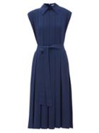 Matchesfashion.com Emilia Wickstead - Evanthe Pleated Crepe Midi Dress - Womens - Navy