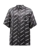 Vetements - Logo-print Short-sleeved Satin Shirt - Mens - Black White