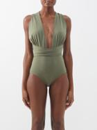 Raquel Diniz - Plunge-neck Tie-back Swimsuit - Womens - Green
