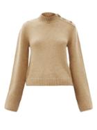 Matchesfashion.com Khaite - Brie Flared-sleeve Buttoned Cashmere Sweater - Womens - Camel