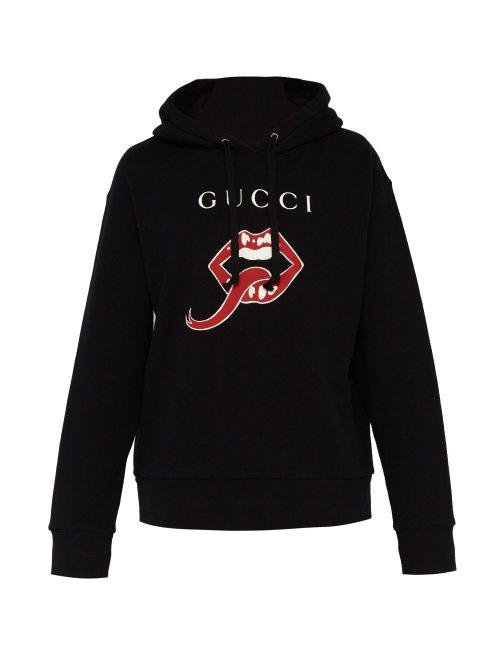 Matchesfashion.com Gucci - Mouth Print Cotton Hooded Sweatshirt - Mens - Black Multi