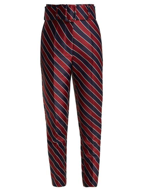 Matchesfashion.com Sara Battaglia - Striped High Waisted Satin Trousers - Womens - Navy Multi