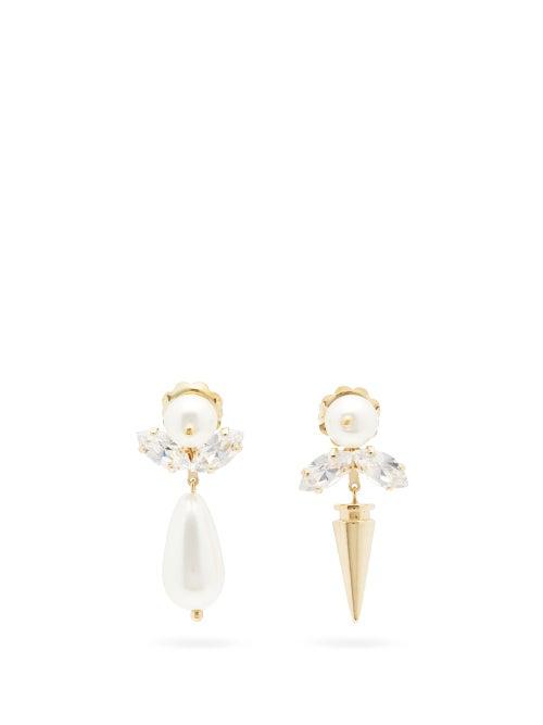 Matchesfashion.com Simone Rocha - Faux-pearl, Crystal & Spike Drop Earrings - Womens - Pearl
