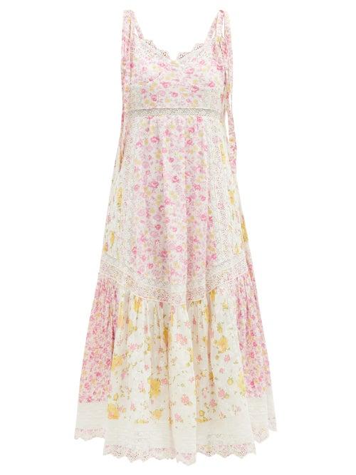 Matchesfashion.com Loveshackfancy - Antonella Lace-trim Floral-print Cotton Dress - Womens - White Multi