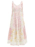 Matchesfashion.com Loveshackfancy - Antonella Lace-trim Floral-print Cotton Dress - Womens - White Multi