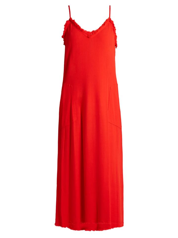 Raquel Allegra V-neck Frayed Crepe Slip Dress