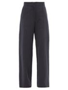 Raey - Front-seam Cotton And Linen-blend Chino Trousers - Womens - Dark Navy