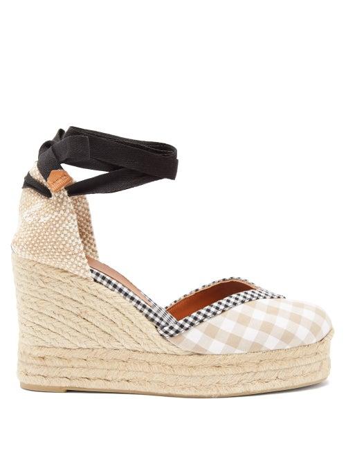 Ladies Shoes Castaer - Cosmos 110 Gingham Canvas & Jute Espadrilles - Womens - Beige White
