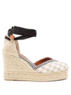 Ladies Shoes Castaer - Cosmos 110 Gingham Canvas & Jute Espadrilles - Womens - Beige White