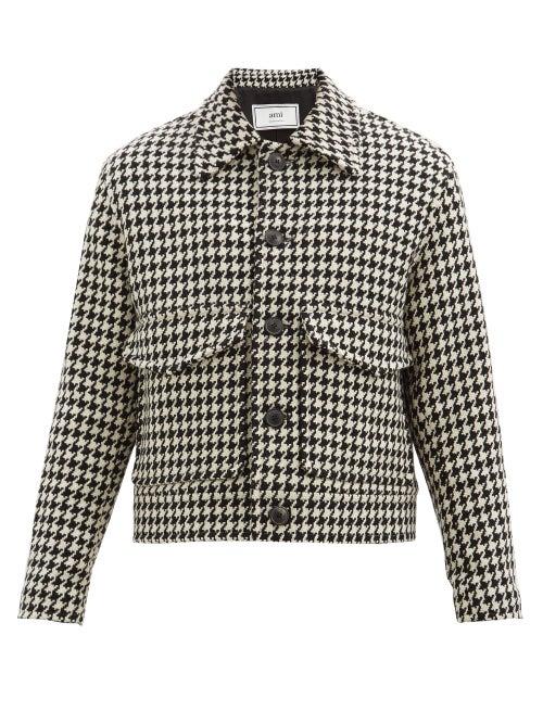 Matchesfashion.com Ami - Houndstooth Wool-blend Tweed Jacket - Mens - Black White