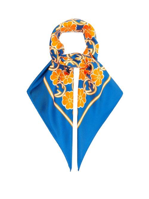 Matchesfashion.com Gucci - Gg-floral Print Silk-faille Scarf - Womens - Orange Multi
