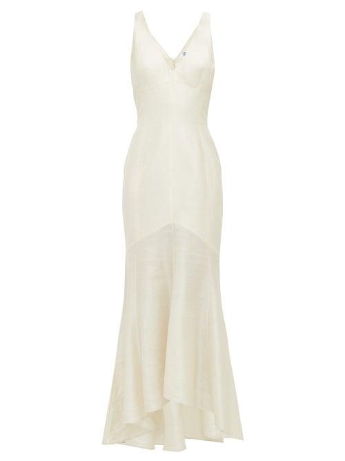 Matchesfashion.com William Vintage - Thierry Mugler 1990 Lace Up Silk Shantung Gown - Womens - Ivory