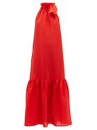 Matchesfashion.com Asceno - Ibiza Linen Midi Dress - Womens - Red