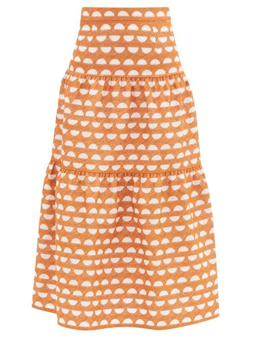 Three Graces London - Nineve Tiered Embroidered-cotton Maxi Skirt - Womens - Tan White