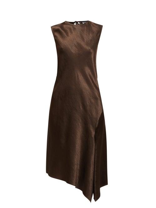 Matchesfashion.com Ann Demeulemeester - Asymmetric Bias-cut Hammered Satin Midi Dress - Womens - Brown