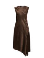 Matchesfashion.com Ann Demeulemeester - Asymmetric Bias-cut Hammered Satin Midi Dress - Womens - Brown