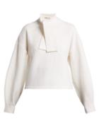 Matchesfashion.com Tibi - Airy Tie Collar Wool Sweater - Womens - Ivory