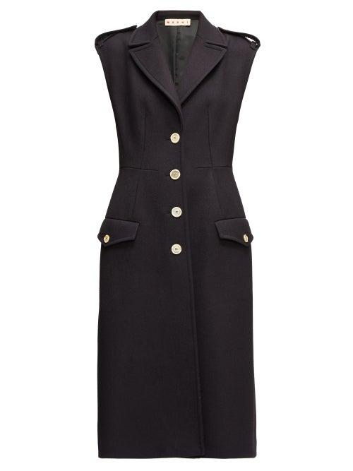 Matchesfashion.com Marni - Sleeveless Single-breasted Wool-twill Coat - Womens - Navy