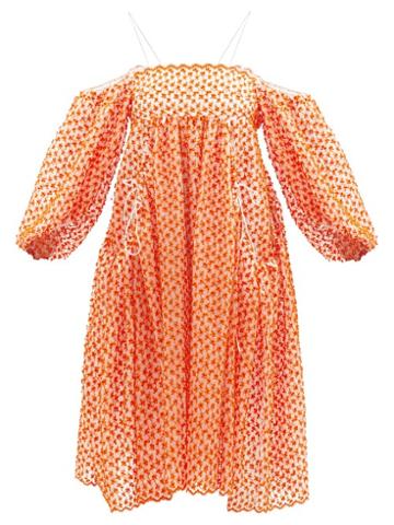 Cecilie Bahnsen - Jamilla Off-the-shoulder Cherry-embroidered Dress - Womens - Orange Multi