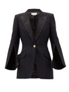 Matchesfashion.com Alexander Mcqueen - Single-breasted Silk-blend Lapel Wool-blend Jacket - Womens - Black