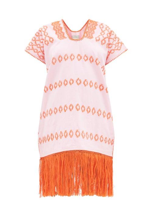 Pippa Holt - No. 421 Fringed-hem Cotton Kaftan - Womens - Pink Orange