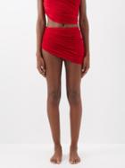 Norma Kamali - Diana Ruched Asymmetric Skirt-panel Bikini Briefs - Womens - Dark Red