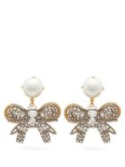 Matchesfashion.com Miu Miu - Pearl And Crystal Embellished Bow Clip Earrings - Womens - Crystal
