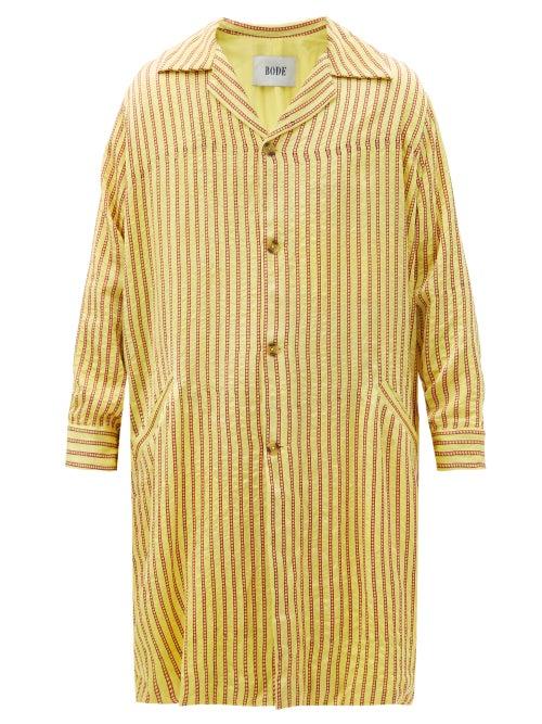Matchesfashion.com Bode - Mashroo Striped Twill Overcoat - Mens - Yellow