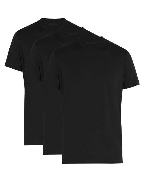 Matchesfashion.com Prada - Set Of Three Crew Neck Cotton T Shirts - Mens - Black
