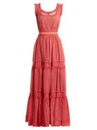 Matchesfashion.com Luisa Beccaria - Square Neck Cotton Blend Dress - Womens - Red