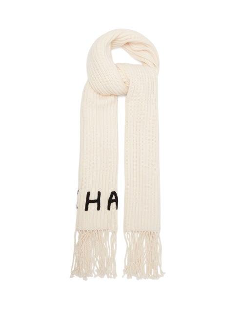Khaite - Logo-embroidered Ribbed Cashmere Scarf - Womens - Cream Multi
