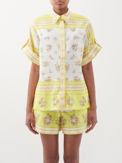 Ale Mais - Catalina Floral-print Cotton-blend Voile Shirt - Womens - Yellow Print