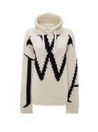 Jw Anderson - Logo-intarsia Hooded Sweater - Womens - Navy White
