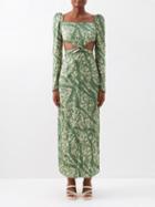 Agua By Agua Bendita - Cuarzo Square-neck Cutout Printed-crepe Dress - Womens - Green Print