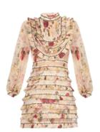 Zimmermann Mischief Floral-print Pleated Silk-organza Dress