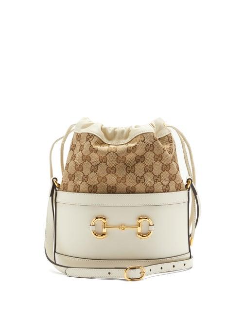 Matchesfashion.com Gucci - Horsebit 1955 Gg-supreme Leather Bucket Bag - Womens - White Multi