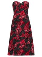 Matchesfashion.com Prada - Sweetheart Neckline Rose Print Cady Dress - Womens - Red Multi