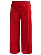 Matchesfashion.com Pleats Please Issey Miyake - Skew Pleated Wide Leg Cropped Trousers - Womens - Red