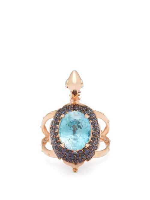 Matchesfashion.com Daniela Villegas - Darwin Diamond, Sapphire & 18kt Rose Gold Ring - Womens - Blue