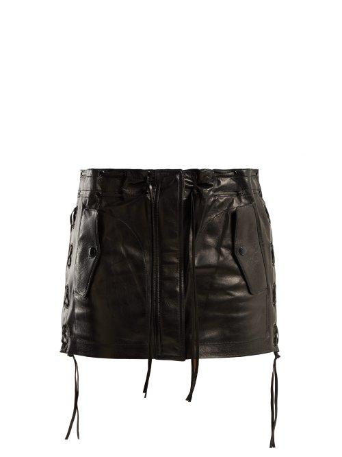 Matchesfashion.com Saint Laurent - Laced Leather Skirt - Womens - Black