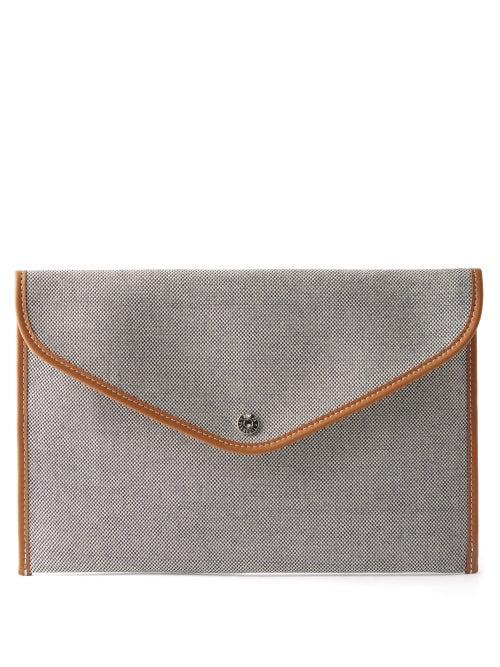 Rue De Verneuil - Envelope Leather-trimmed Canvas Pouch - Womens - Grey Multi