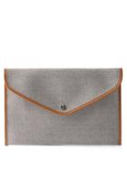 Rue De Verneuil - Envelope Leather-trimmed Canvas Pouch - Womens - Grey Multi