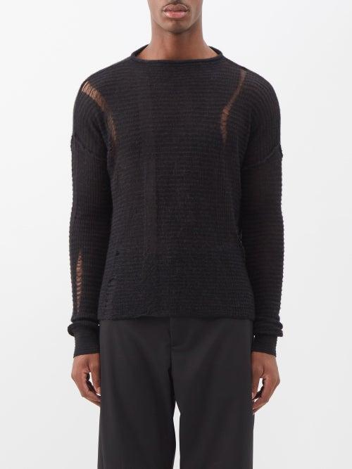 Mm6 Maison Margiela - Distressed Knitted Sweater - Mens - Black