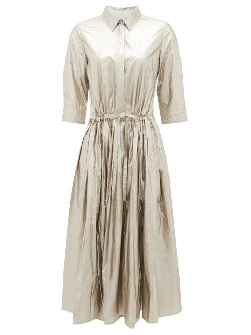 Matchesfashion.com Sara Lanzi - Pleated Metallic-satin Shirt Dress - Womens - Silver