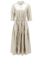 Matchesfashion.com Sara Lanzi - Pleated Metallic-satin Shirt Dress - Womens - Silver