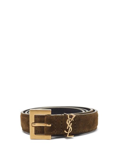 Matchesfashion.com Saint Laurent - Monogram Suede Belt - Womens - Khaki