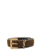 Matchesfashion.com Saint Laurent - Monogram Suede Belt - Womens - Khaki