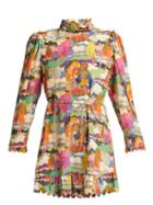 Matchesfashion.com Horror Vacui - Vestia Landscape Print Silk Mini Dress - Womens - Multi